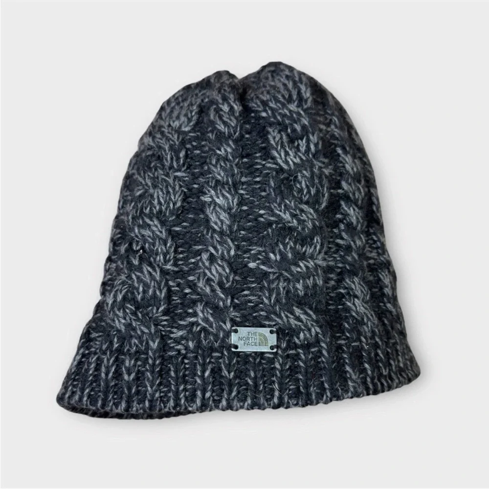 The North Face Knit Beanie Unisex One Size Wool Blend NF00A9NB Black Gray Color